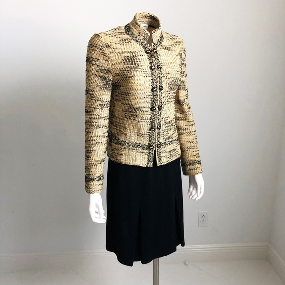 St John Marie Gray Knit Suit Jacket & Pencil Skirt 2pc Yellow Black Sz 2/6 VTG - Picture 2 of 7